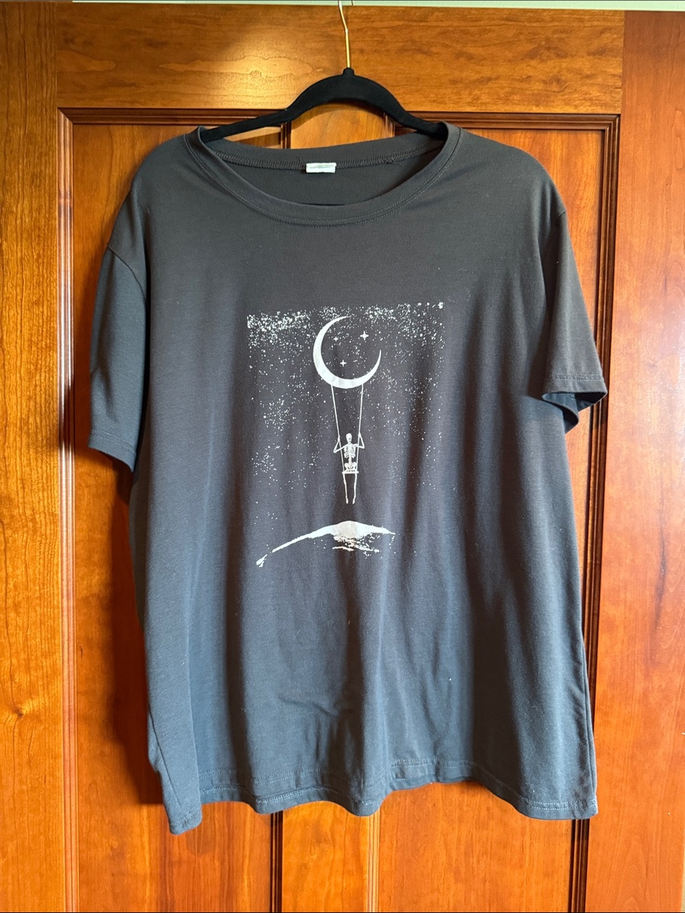 Black Graphic Tee with Crescent Moon Swing